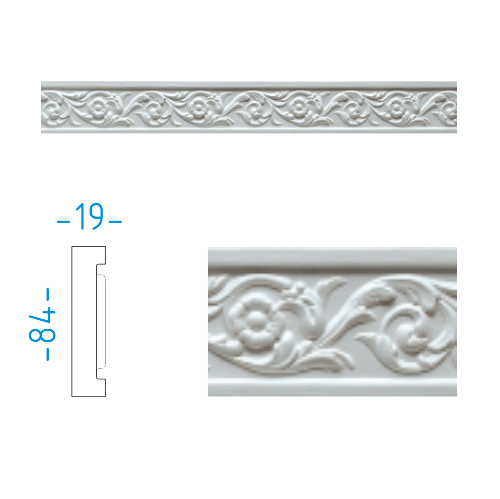Sádrový dekorační profil 8,4x1,7cm  / d=152cm