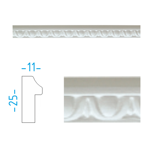 Sádrový profil - lišta dekorační 2,5x1,1cm  / L=150cm