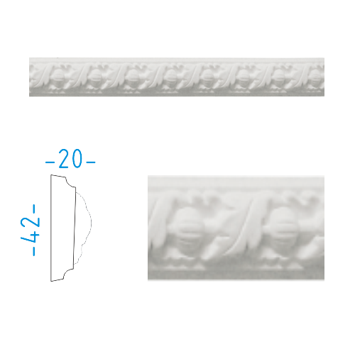 Sádrový profil - lišta dekorační 4,2x2cm  / L=153cm