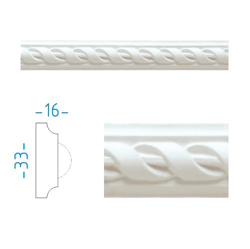 Sádrový profil - lišta dekorační 3,3x1,6cm  / L=150cm